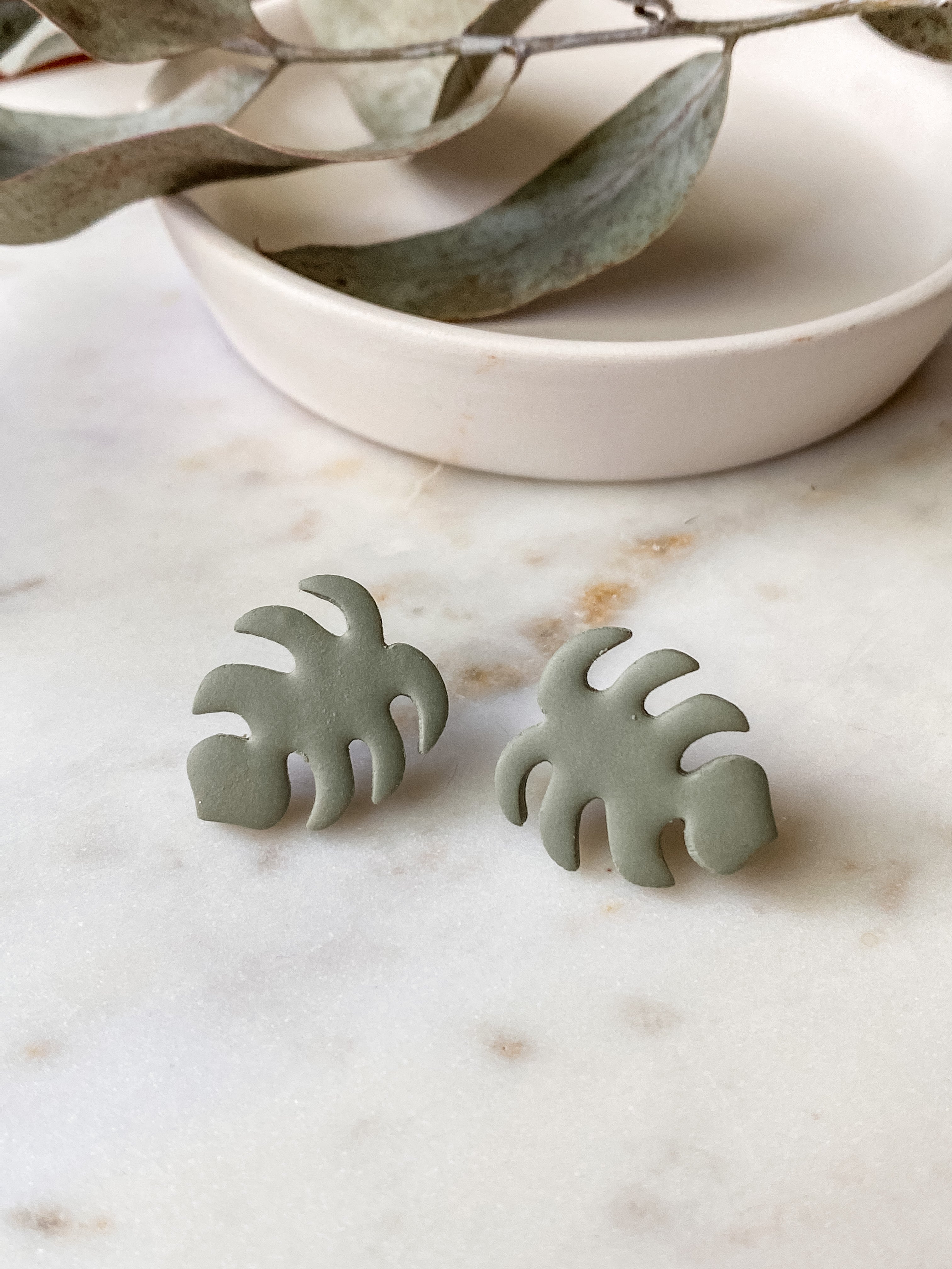 Sage Monstera Studs